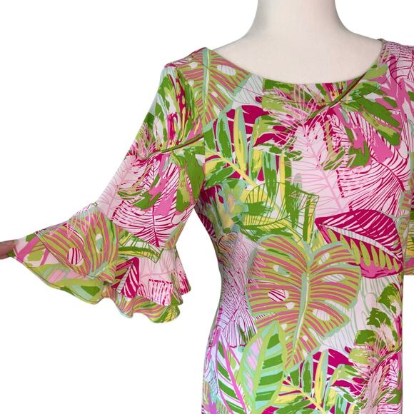 Pappagallo Erika Flutter Sleeve Tropical Mini Dress Size‎ SMALL Pink Green - Picture 6 of 10